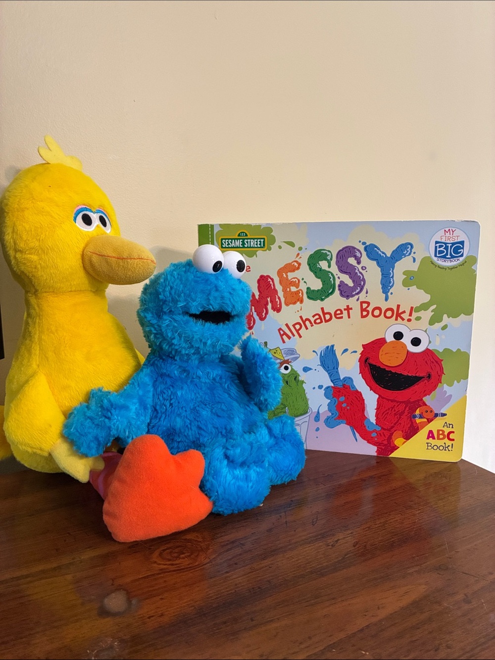 Sesame Street - MESSY ALPHABET BOOK & BIG BIRD and COOKIE PLUSHES
